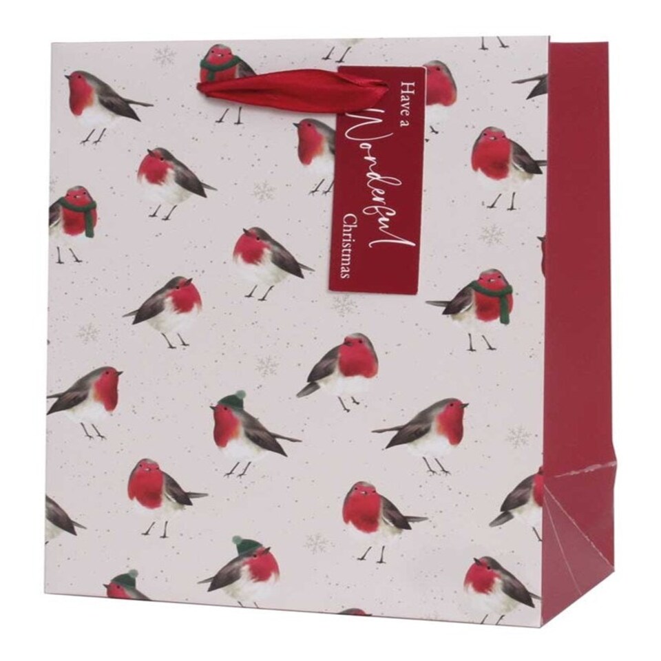 image 1 of Robin Pattern Medium Christmas Gift bag