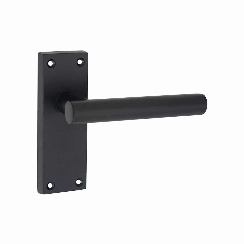 image 1 of Golden Grace 6 Sets Victorian Straight T-Bar Door Handles Latch in Matt Black with 1 Pair of 3" Ball Bearing Hinges & Latches Pack - 120mm x 40mm Backplate Black