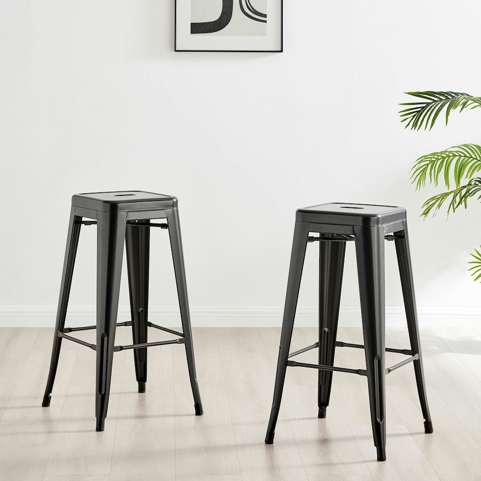 image 1 of Furniturebox 2x Colton 'Tolix' Style Black Metal Bar Stools