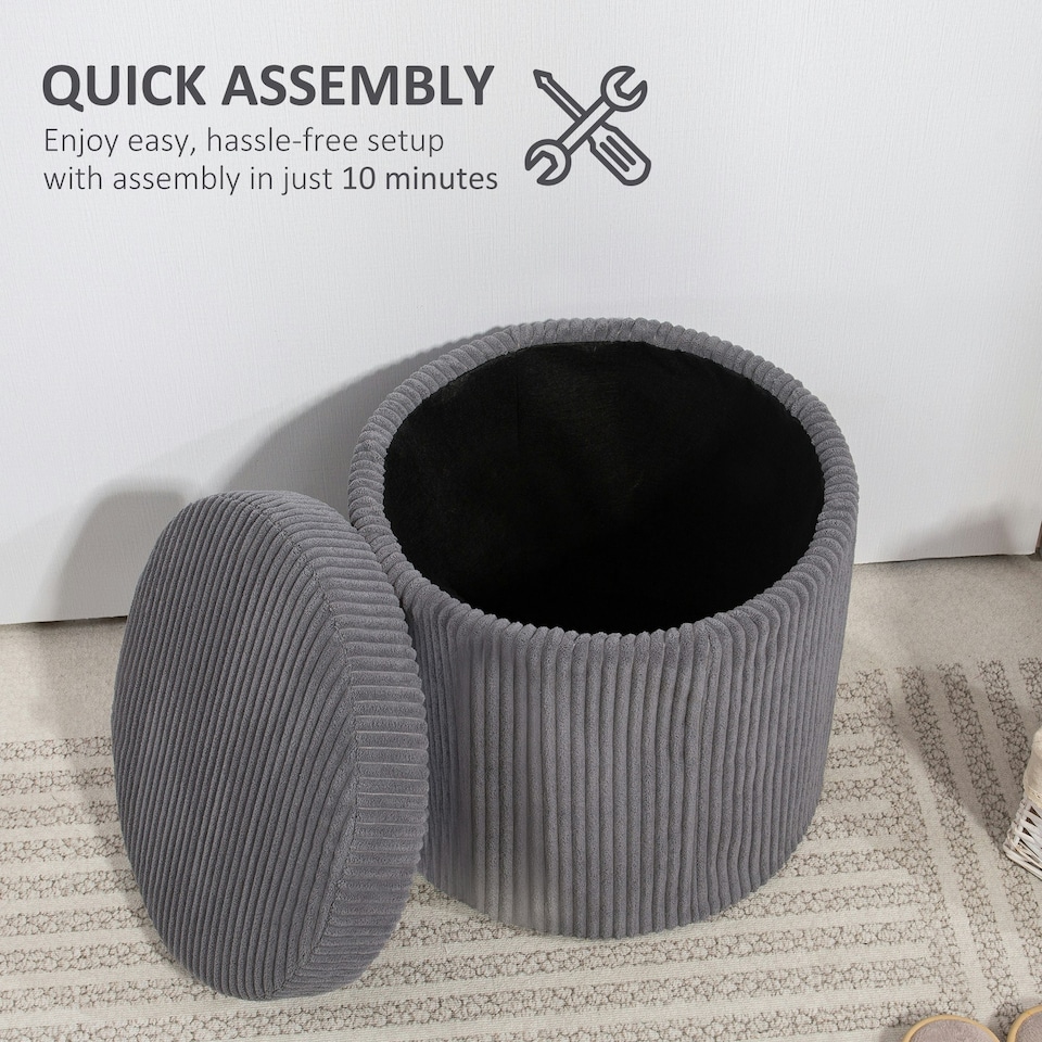 image 1 of HOMCOM Round Storage Ottoman with Lid, Vanity Stool with Storage, Grey Grey