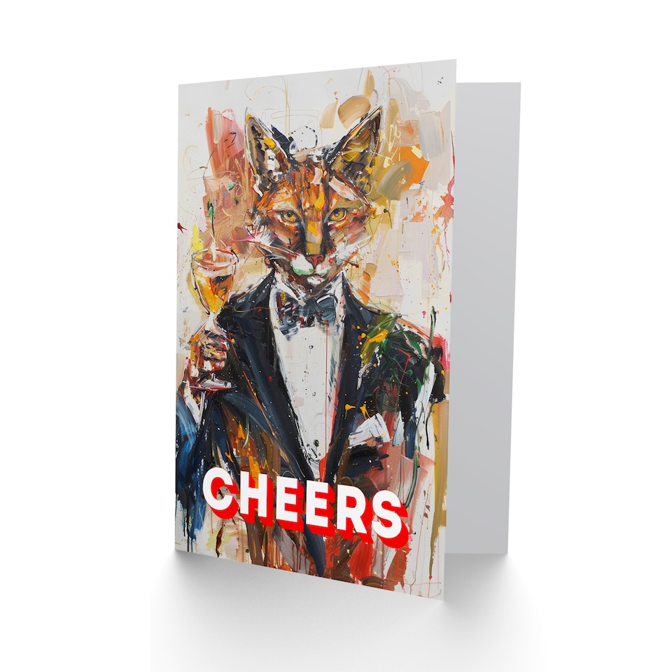 image 1 of Cheers Bond Cat Gentleman With Martini Drink Congratulations Card
