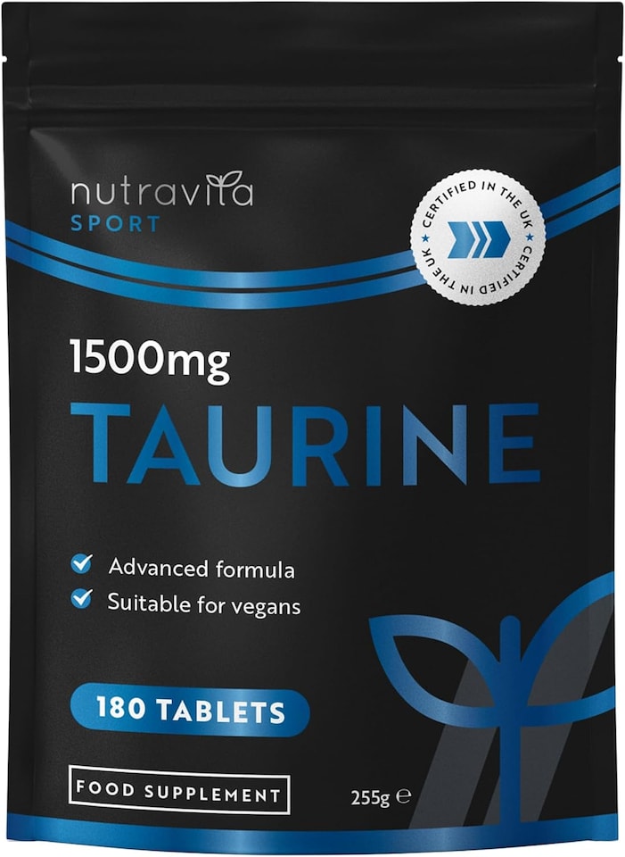 image 1 of Nutravita Taurine Supplement 1500mg - Vegan Amino Acids - Sports Supplement for Men & Women - Made in The UK - 180 High Strength Taurine Tablets