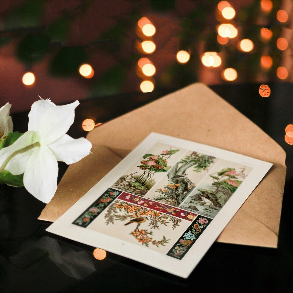 image 1 of Albert Racine Art Card Chinese Patterns of Birds and Flowers