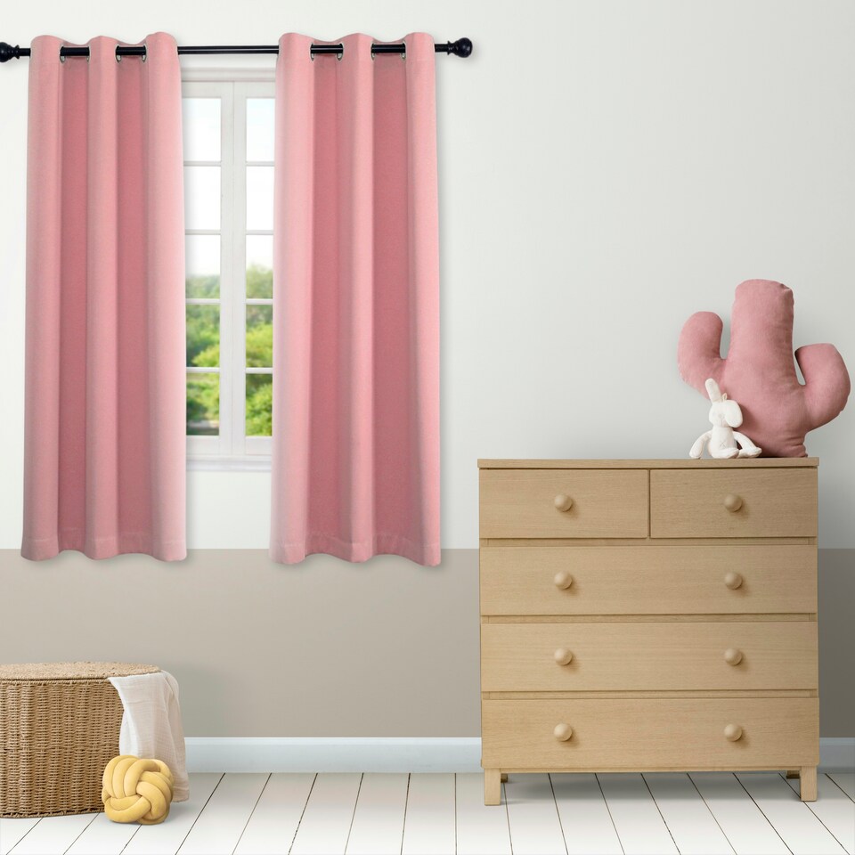 image 1 of Pink Eyelet Curtains - Thermal Blackout Curtains - 66 x 84 Inch Drop - 2 Panel Pink