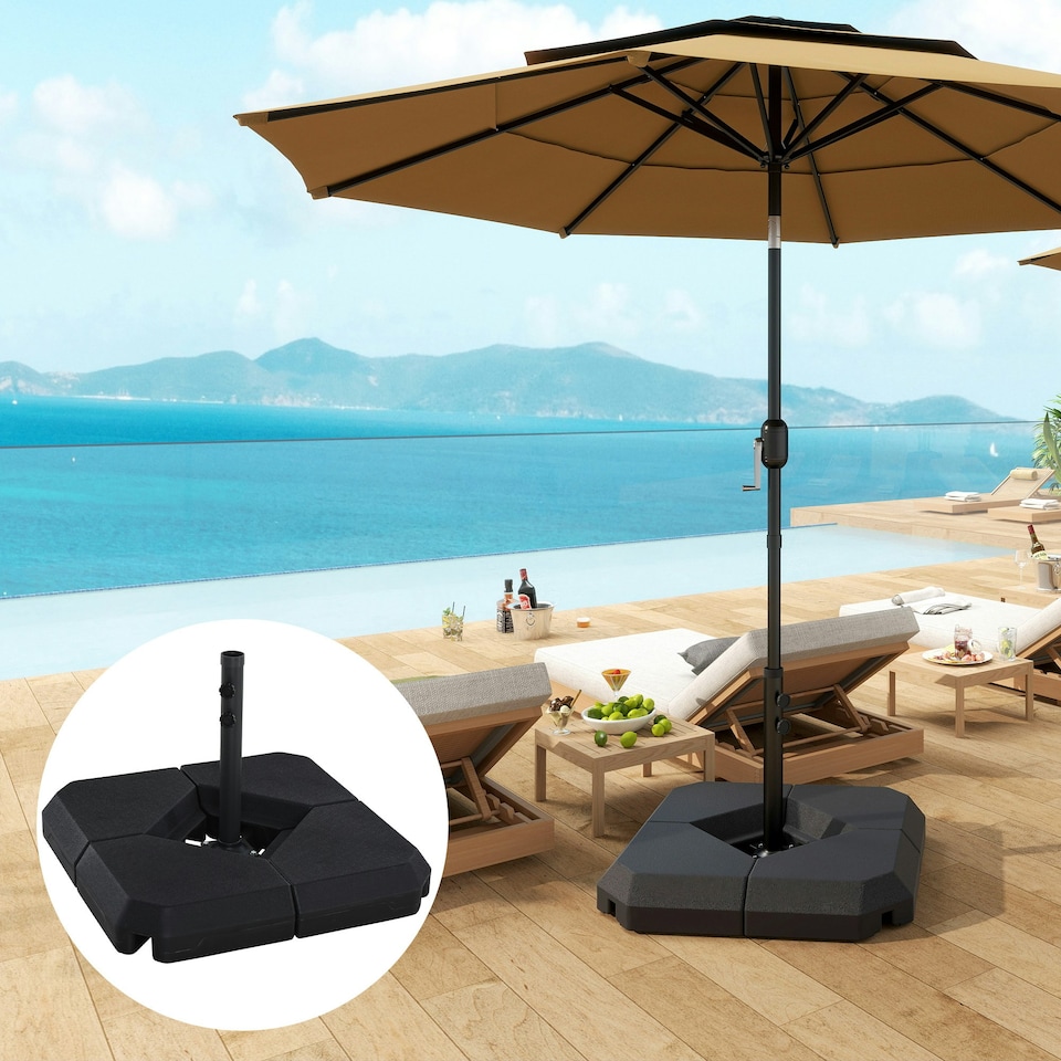 image 1 of Outsunny 4PCs Fillable Parasol Base w/ Steel Cross Base Garden Umbrella Weight