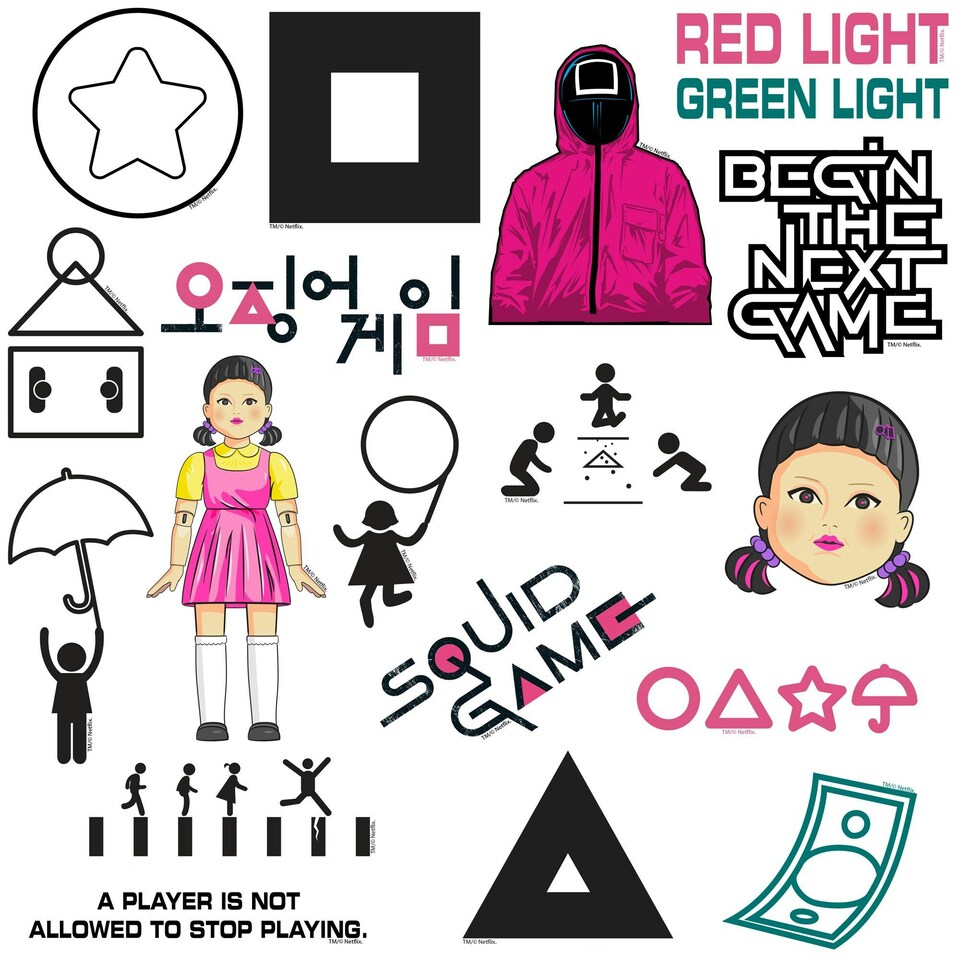 image 1 of Squid Game Deluxe Assorted Designs Stickers (Pack of 50) - Multicoloured - One Size