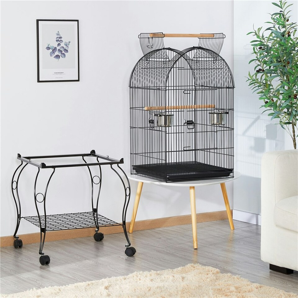 image 1 of Yaheetech 150 cm Open Top Metal Bird Cage with Rolling Stand Black