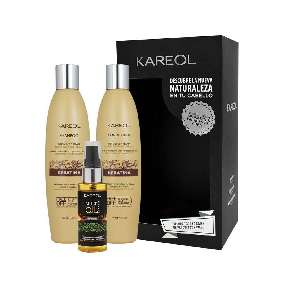 Kareol Keratin Shampoo Conditioner & Multi Oil System Set For Hair That Has Been Subject To Chemical Processes Or Exposed To Heat