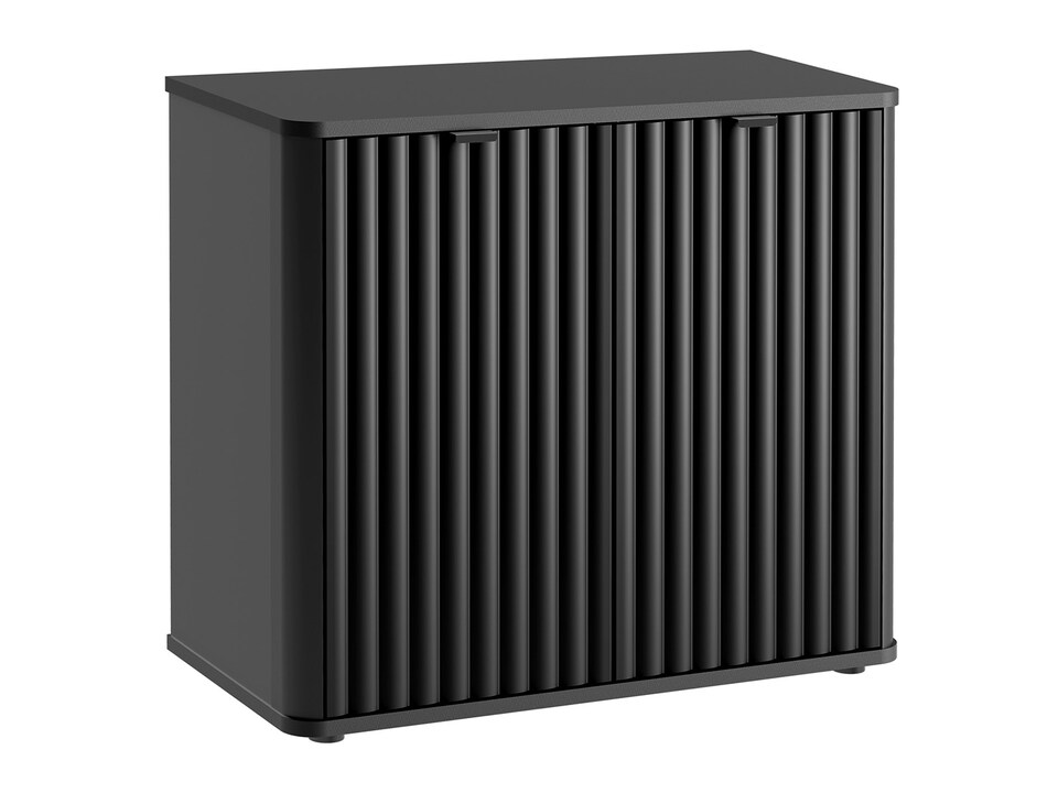 image 1 of Black Sideboard Cabinet Small Buffet Compact Slimline Storage Unit Ribbed Soft Close Doors Nuvo