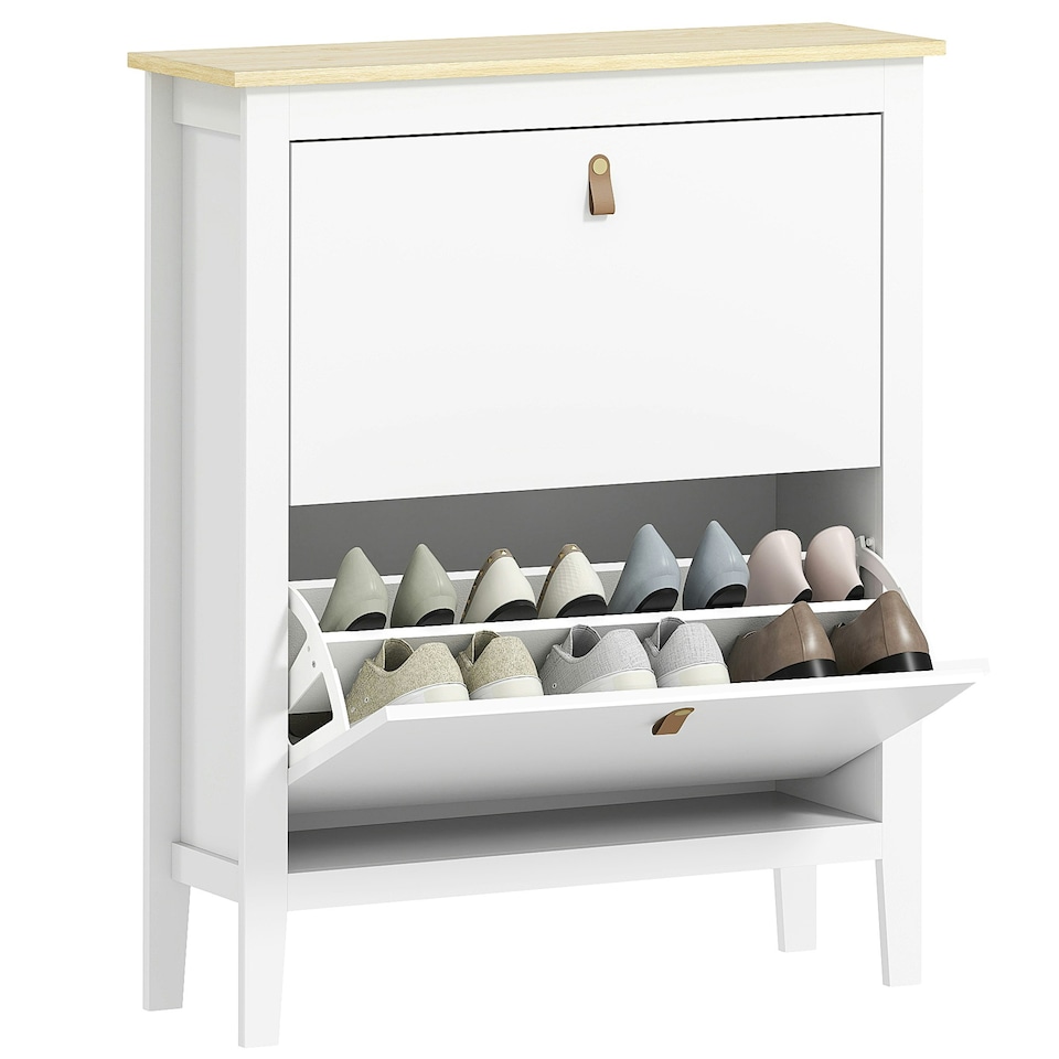 image 1 of HOMCOM 2 Drawer Shoe Cabinet with Flip Doors for Hallway, Entryway White | 80 x 24 x 95.5 cm