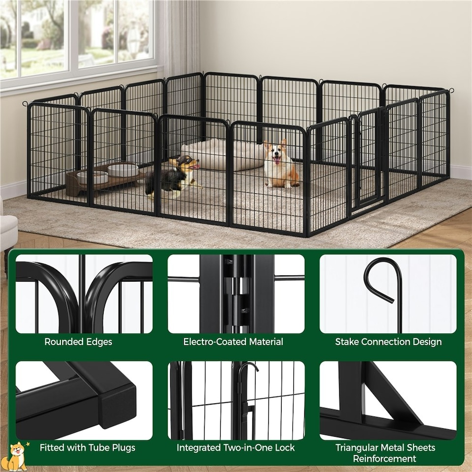 image 1 of Yaheetech 16-Panel Metal Dog Playpen, 65 × 80 cm Black