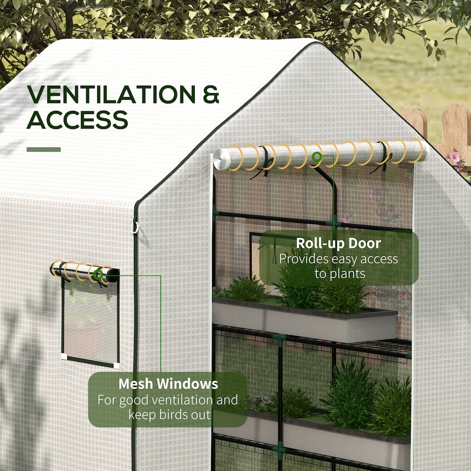 image 1 of Outsunny Walk-in Greenhouse Cover Replacement with Door and Mesh Windows, White