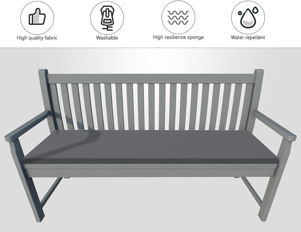 image 1 of Waterproof Garden Bench Cushion 3 Seater | Indoor & Outdoor Bench Seat Pad | Dark Grey