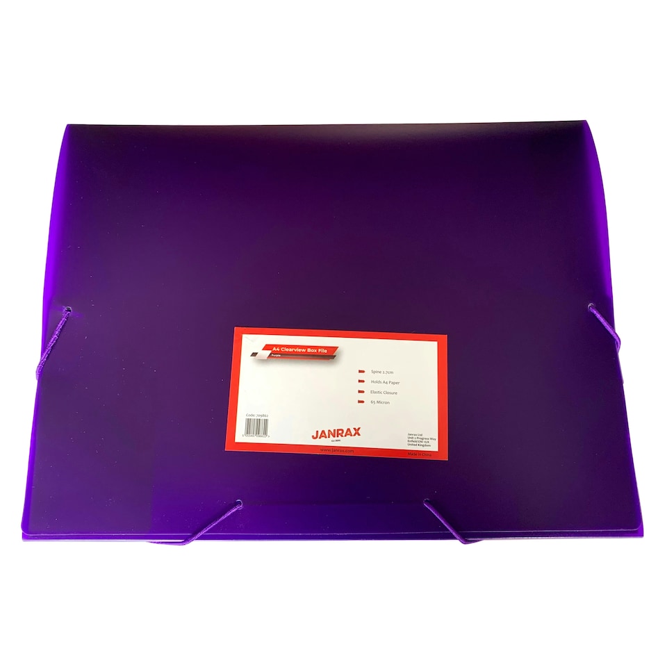 image 1 of A4 Clearview Purple Box File with Elastic Closure