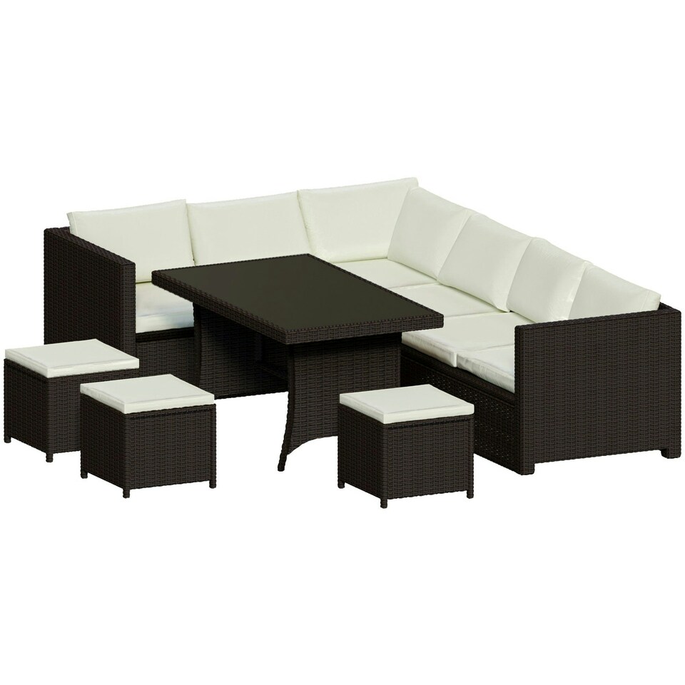 image 1 of Garden Vida Belgrave 9 Seater Rattan Set Sofa Stool Dining Table Ourdoor Garden Furniture, Brown