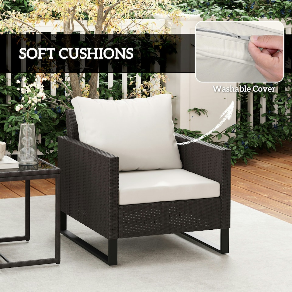 image 1 of Outsunny 3PCS Rattan Bistro Glass Top Table and Chairs Set with 4 Cushions