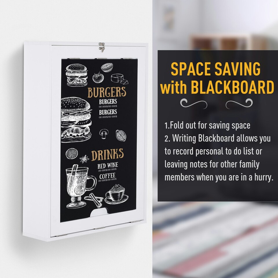 image 1 of HOMCOM Multi-Functional Folding Wall-Mounted Drop-Leaf Table w/Chalkboard Shelf