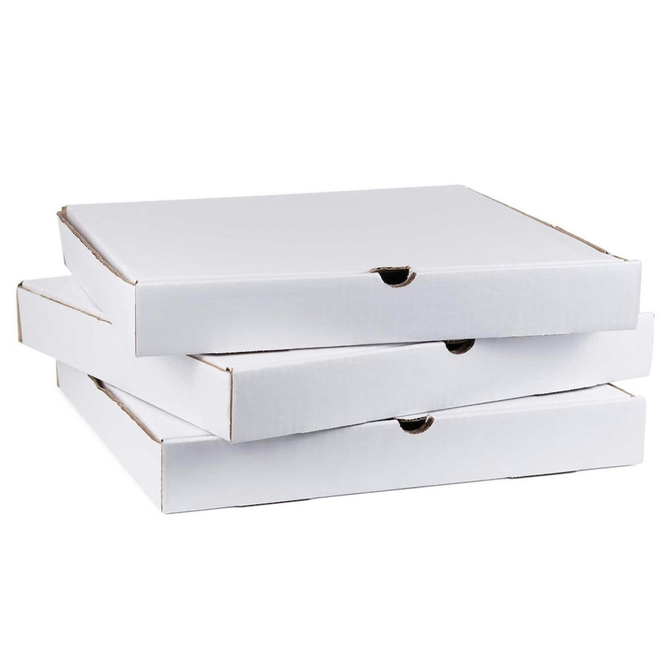 image 1 of 100 x 14" Pizza Boxes Plain White Postal Box Takeaway Style Boxes White