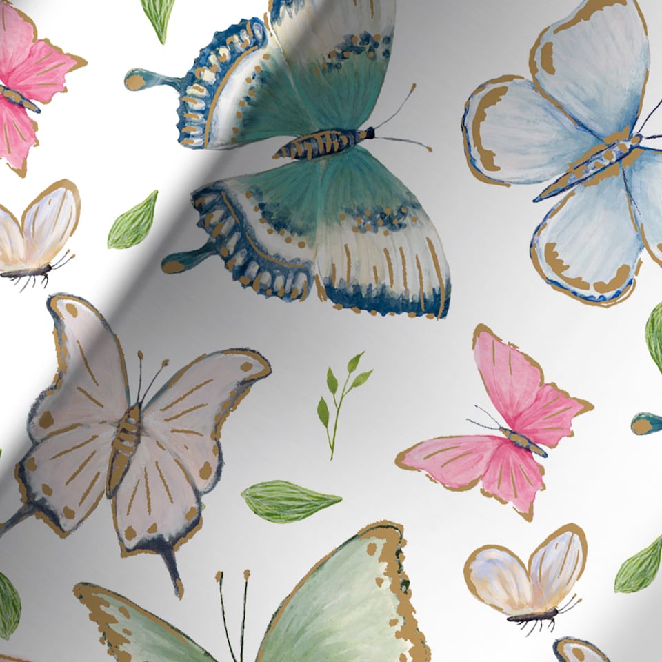 image 1 of Pastel Butterflies White Gift Wrapping Paper Roll 3m