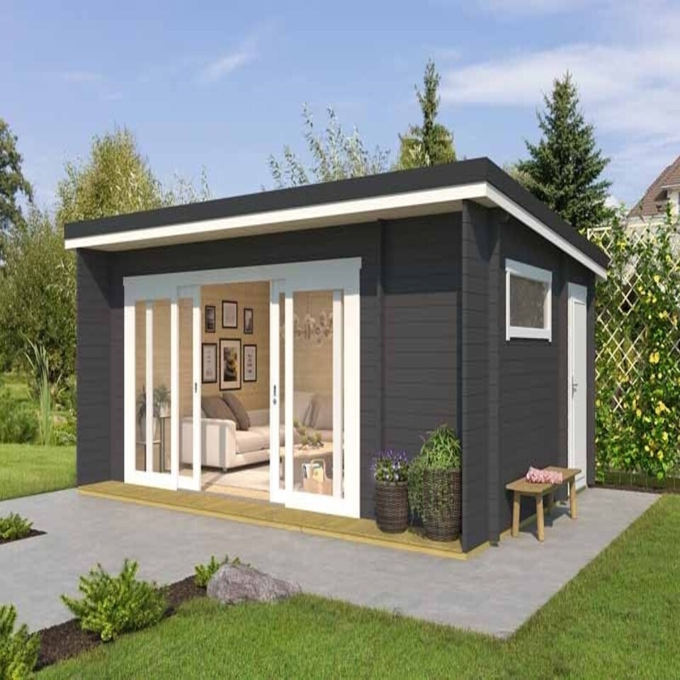 image 1 of Java-Log Cabin, Wooden Garden Room, Timber Summerhouse, Home Office - L648 x W470 x H245.1 cm Brown