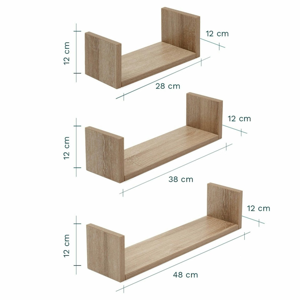 image 1 of Tutti Bambini Set of Three U-Shaped Wall Shelves - Oak