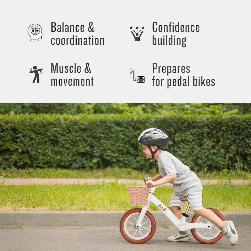 image 1 of Allis Lumi Balance Bike for 2 Year Olds with Basket & Bell - White | White | 12" Balance Bike | 1