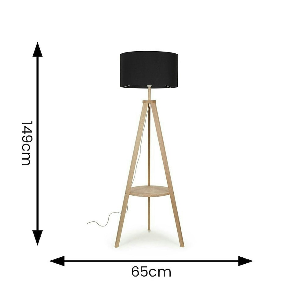image 1 of ValueLights Morrigan Wooden Tripod Floor Lamp with Black Shade Black