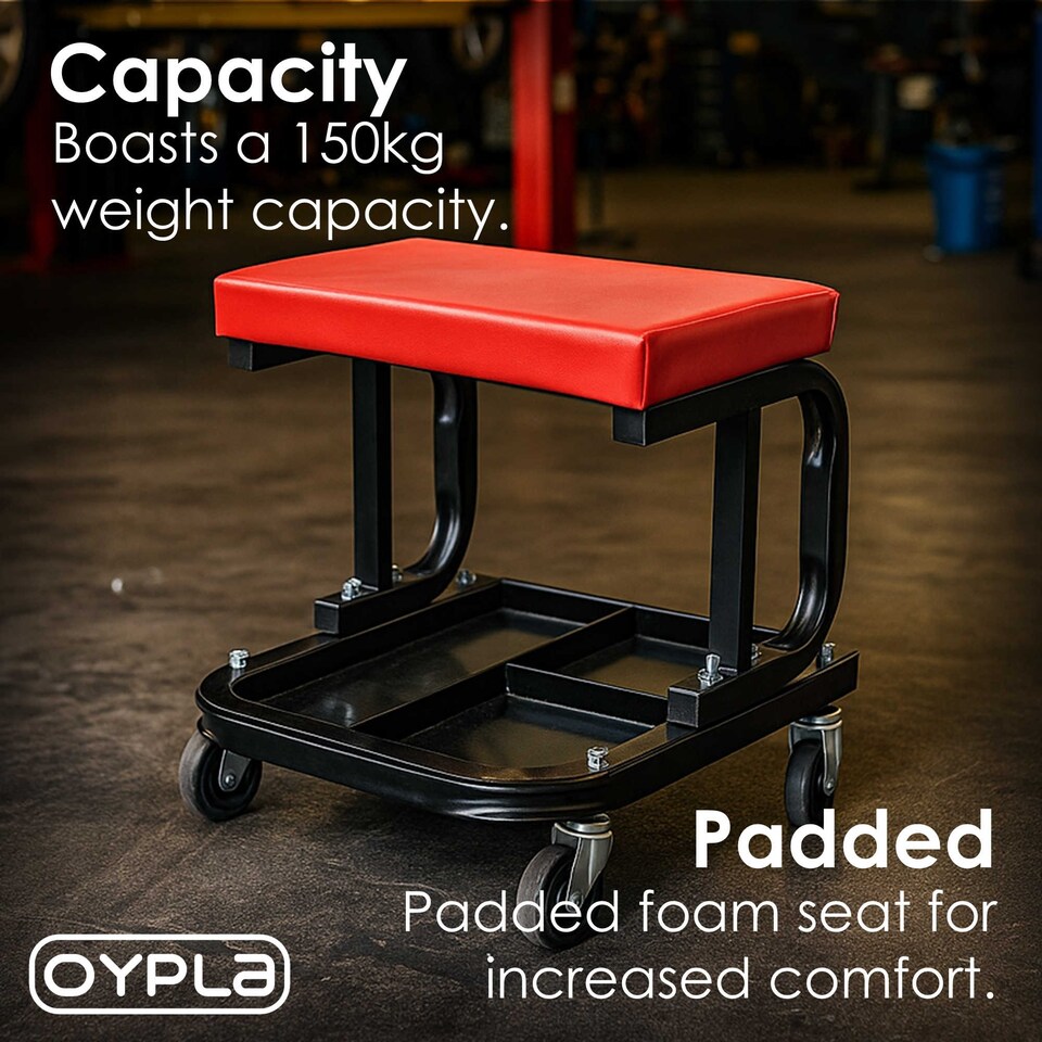 image 1 of Heavy Duty Garage Stool Rolling Mechanics Chair Crawling Seat | Red