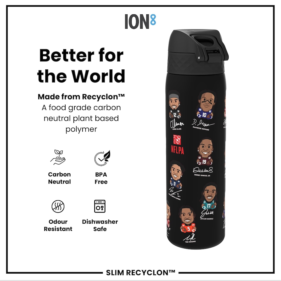image 1 of Leak Proof Slim Water Bottle, BPA Free, NFL, 500ml (18oz) | Black | NFLPA Wide Receivers | One Size