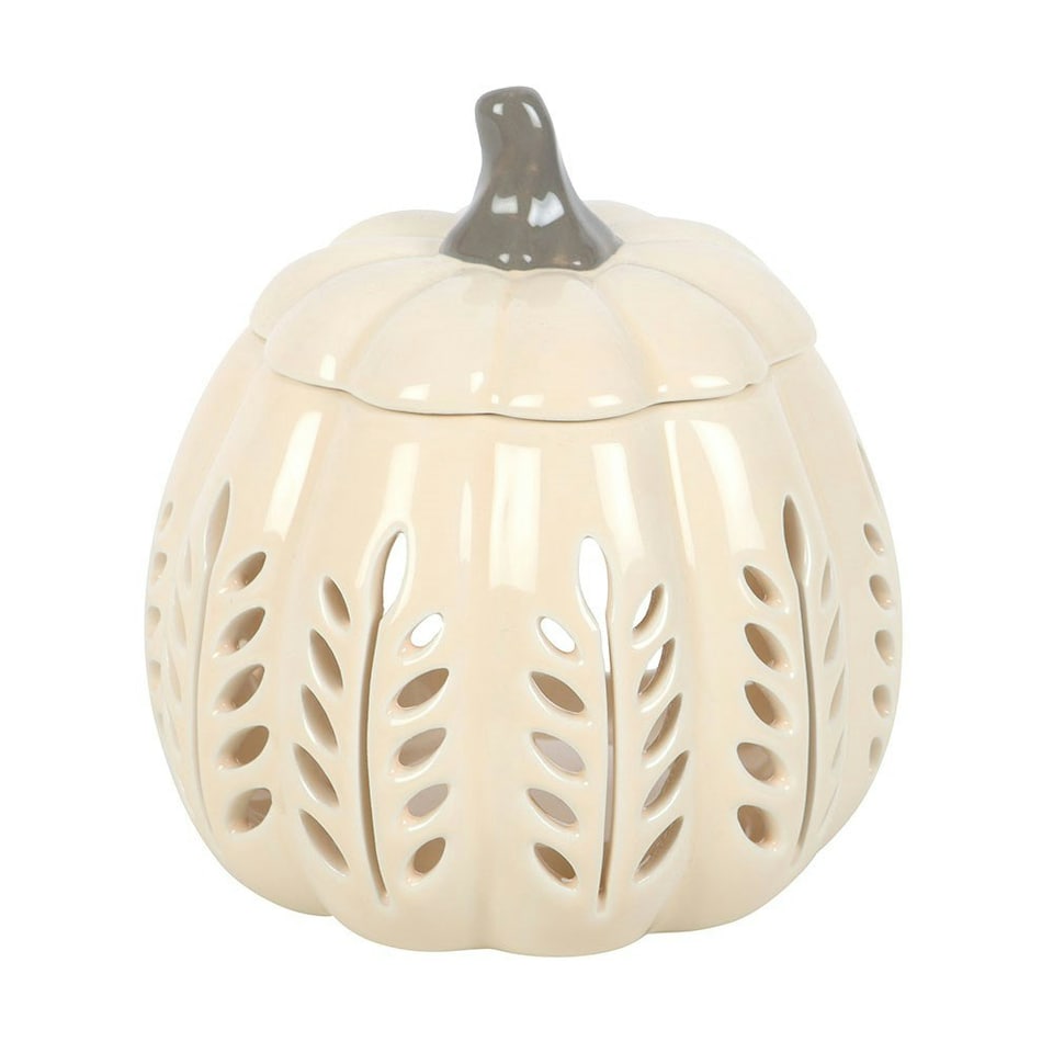 image 1 of Cream Leaf Cut Out Pumpkin Oil Burner and Wax Warmer Multi