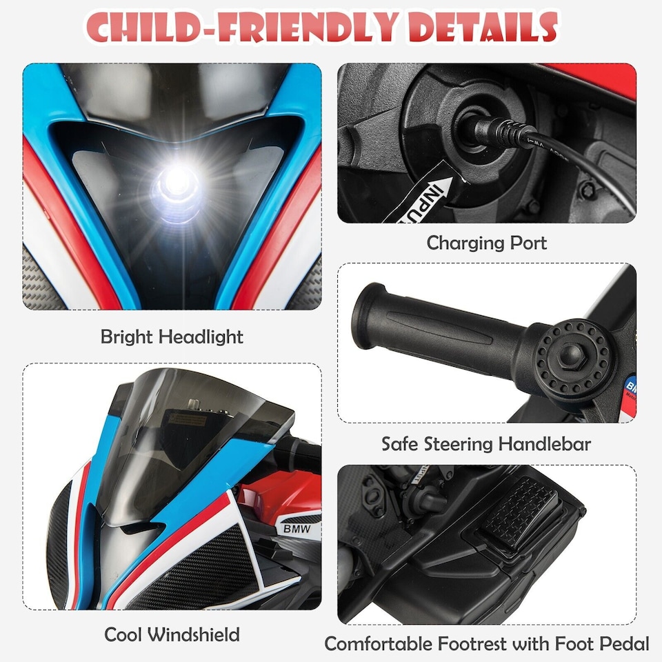 image 1 of COSTWAY 12V Kids Licensed BMW Battery Powered Electric Red