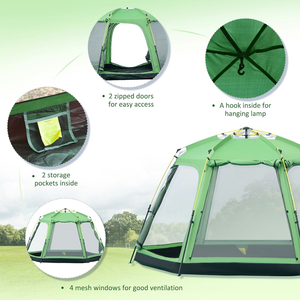 image 1 of Outsunny 6 Person Camping Tent 2-Tier Pop-up Tent w/ Portable Carry Bag