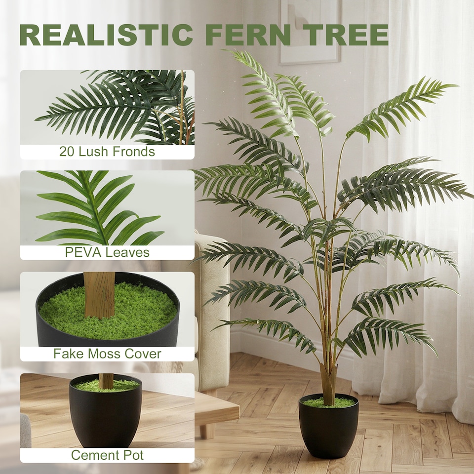 image 1 of HOMCOM 120cm Tall Artificial Fern Topiary Tree in Cement Pot, Green