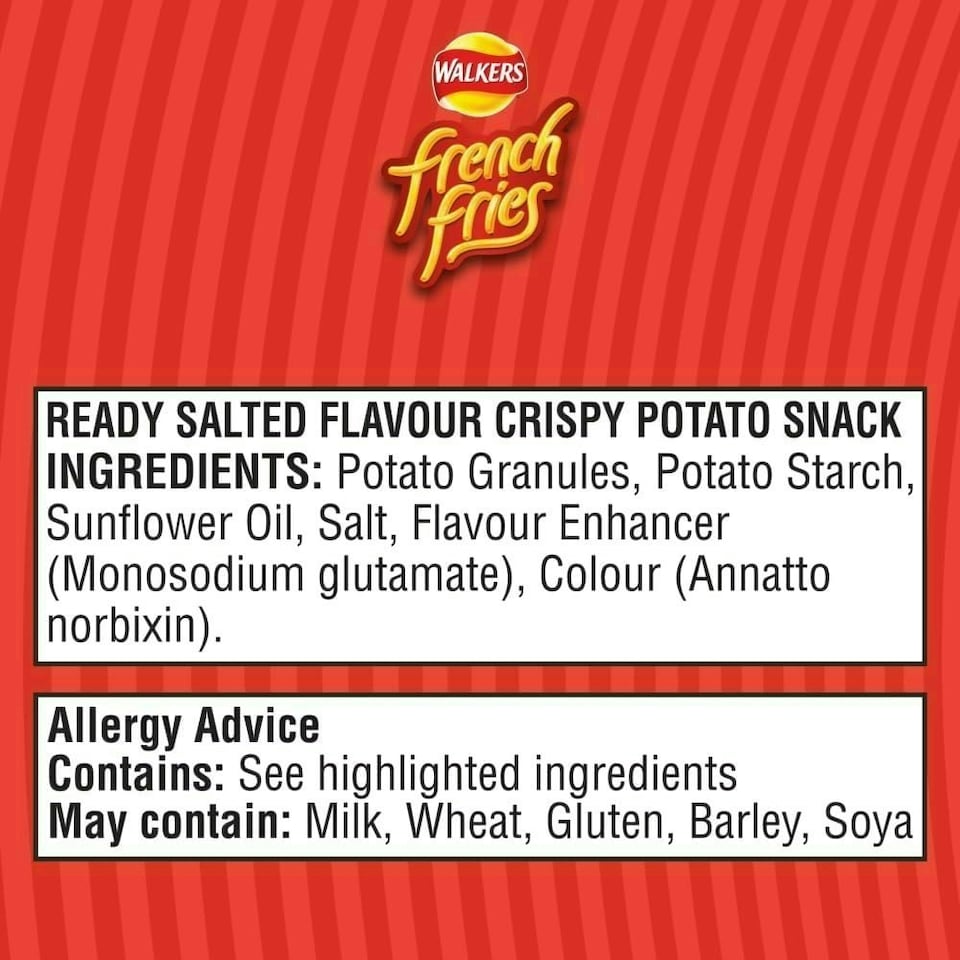 image 1 of Walkers French Fries Ready Salted Snacks Crisps 21g (Case of 32)