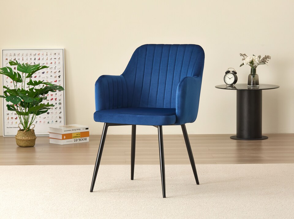 image 1 of Colorado Dining Table with 4 Charlotte Velvet Chairs | Blue | 5