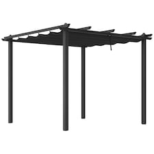 Outsunny 3 x 3m Pergola with Retractable Roof, Aluminium Frame Garden Gazebo Canopy Outdoor Sun Shade Shelter for Grill, Patio, Deck, Dark Grey
