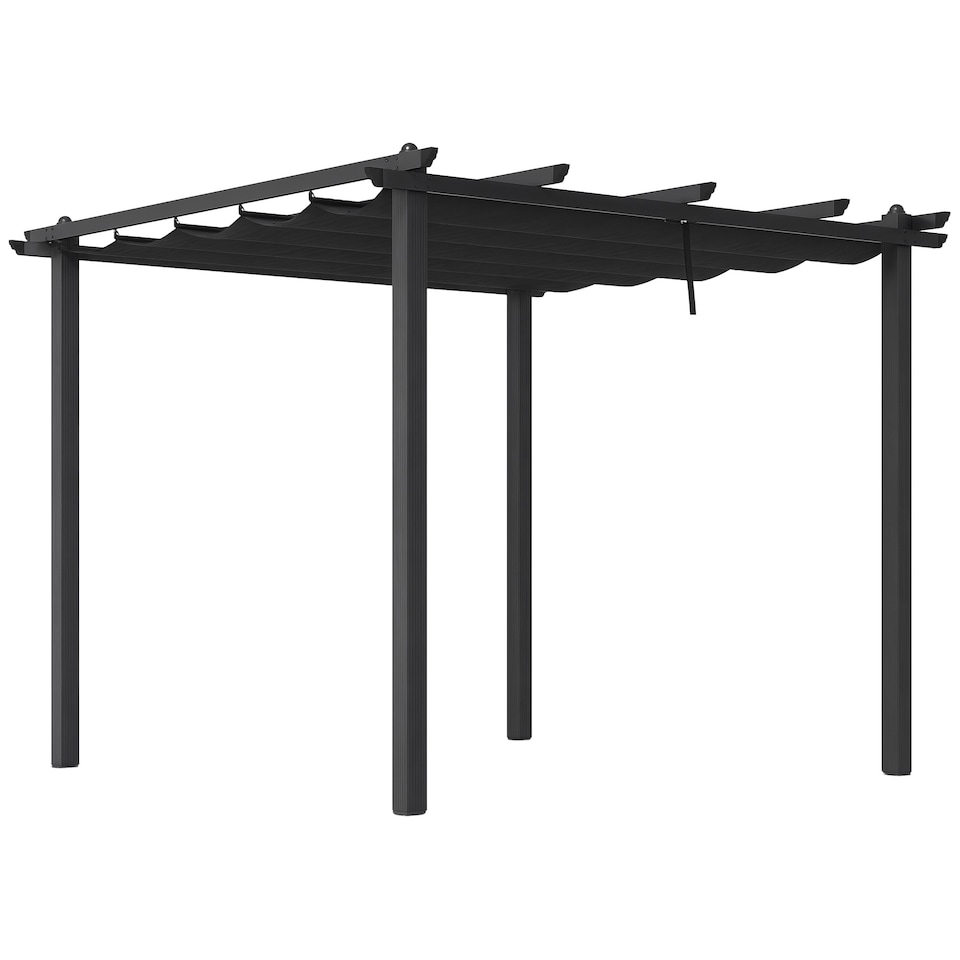 image 1 of Outsunny 3 x 3m Pergola with Retractable Roof, Aluminium Frame Garden Gazebo Canopy Outdoor Sun Shade Shelter for Grill, Patio, Deck, Dark Grey