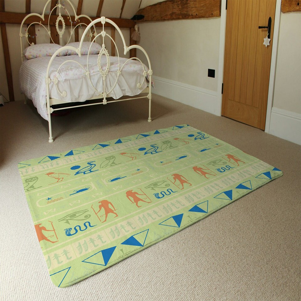 image 1 of Hieroglyphic egyptian language symbols (Rug) Green | Medium: 80x150cm