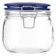 image 1 of Interiors By Premier Pretty Things Glass Jar 750ml, Clear Glass Storage Jar with Blue Ceramic Clip Top Lid