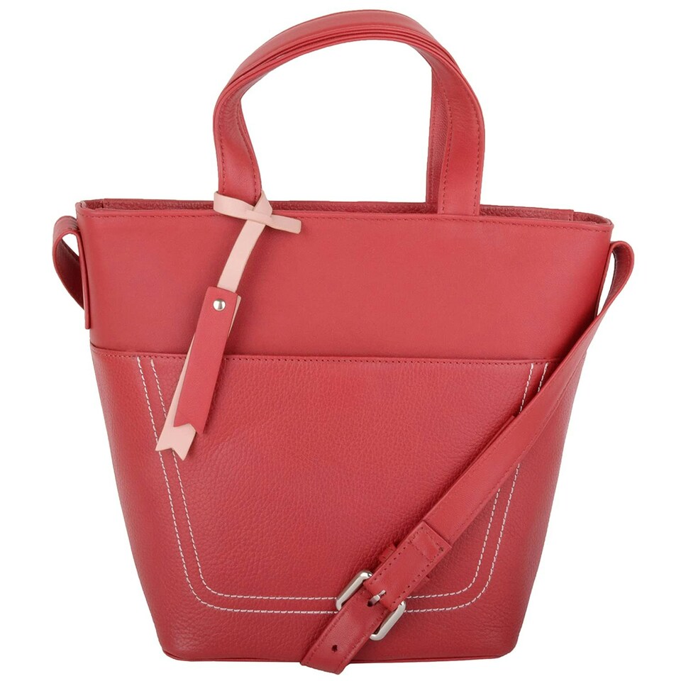 image 1 of Premium Soft Leather Cross Body Shoulder Twin Tote Style Handbag Red | Red