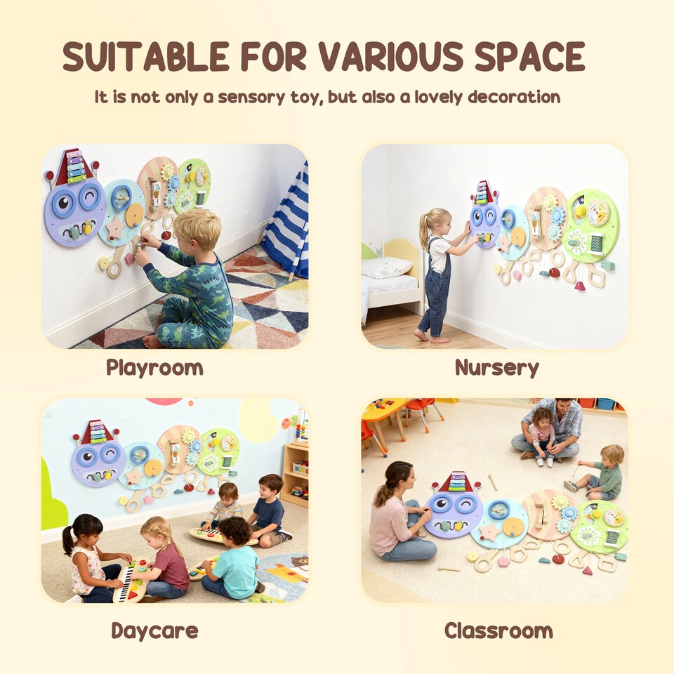 image 1 of AIYAPLAY Caterpillar Busy Board, 7 Activities, Sensory Wall Panels for Toddlers, Learning Toys with Xylophone for Nursery, Playroom, Home, Gift for Early Development and Educational
