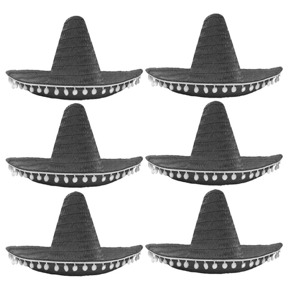 image 1 of Pack of 3 Purple Mexican Sombrero with Pom Pom Edging Purple | One Size