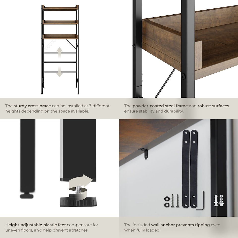 image 1 of Shower caddy Seattle - 3 Tiers | Brown | Industrial wood dark, rustic | 25 x 63 x 165 cm | 1