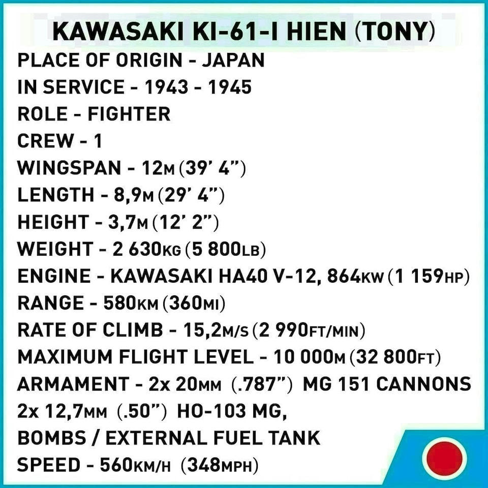 image 1 of Cobi - World War II - KAWASAJU JU-61-I HIEN (324 Pieces)