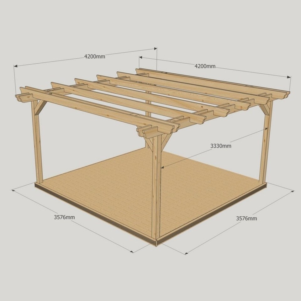 image 1 of Double Garden Pergola and Decking Kit - Wood - L420 x W420 cm - Light Green