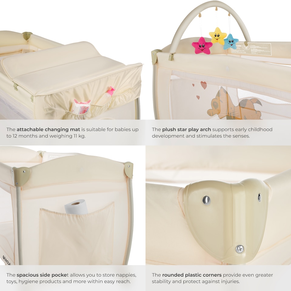 image 1 of Travel Cot Dog - foldable, with changing mat, for children up to 36 months | Cream | beige | 132 x 75 x 104 cm | 1