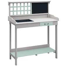 HOMCOM Outdoor Potting Table Bench Workstation with Wood Planting Shelves | Grey | Dark Grey and Light Blue | Not provided