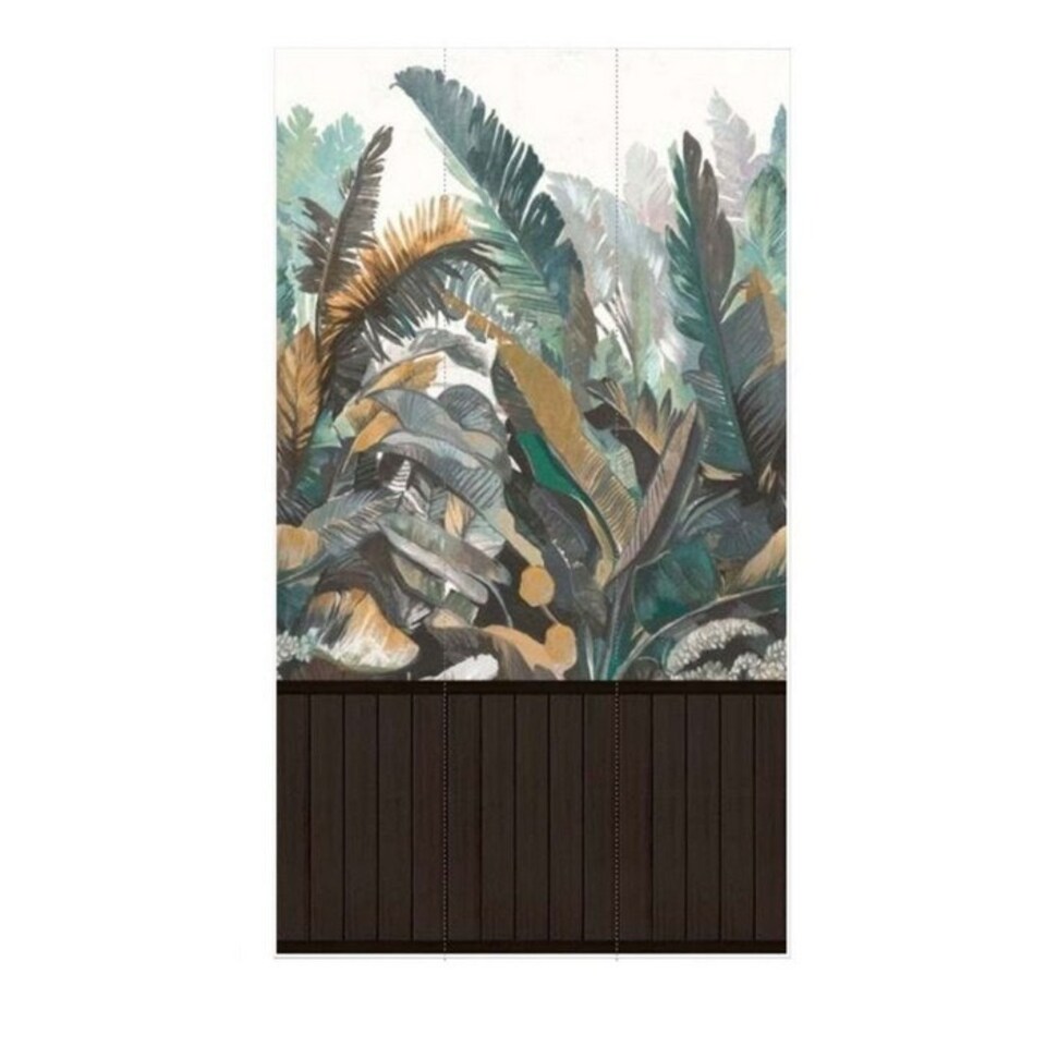 image 1 of AS Creation Tropical Leaf & Wood Slats 2 In 1 Vinyl Textured Wallpaper - Black/Multicoloured - 8.8m x 53cm Black