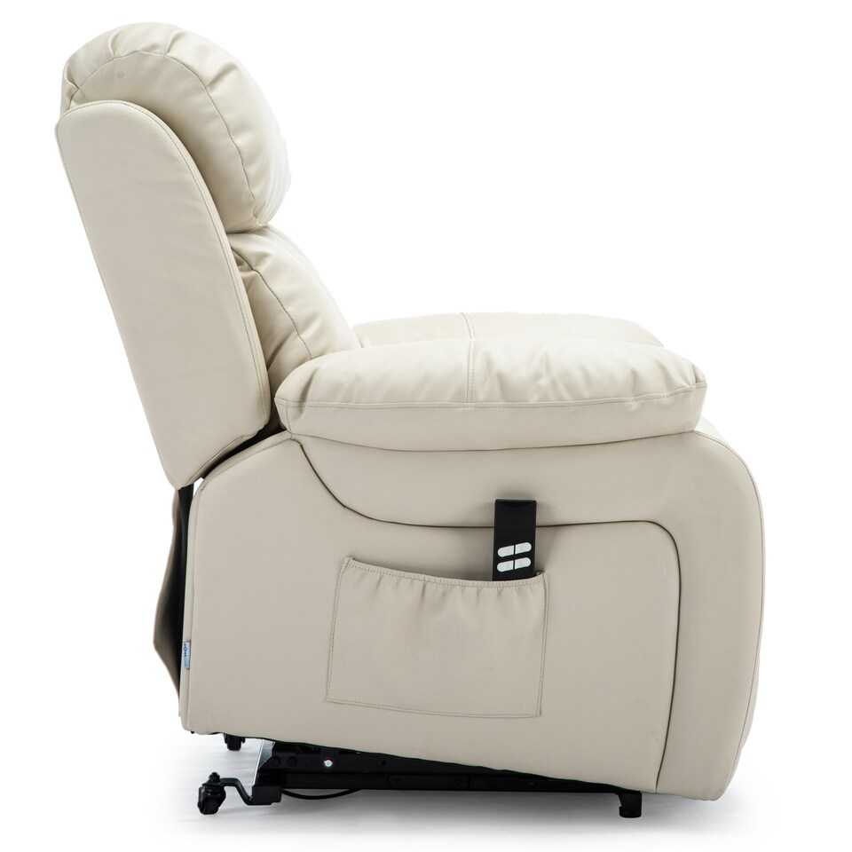 image 1 of Chester Dual Motor Rise Recliner Heat and Massage Bonded Leather Chair (Cream)