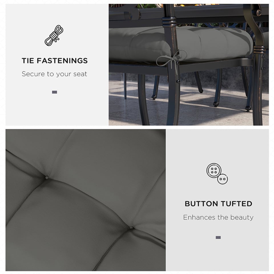 image 1 of Outsunny Set of 4 Outdoor Seat Cushions Water Repellent Seat Pads with Ties | Grey | Charcoal grey | 4